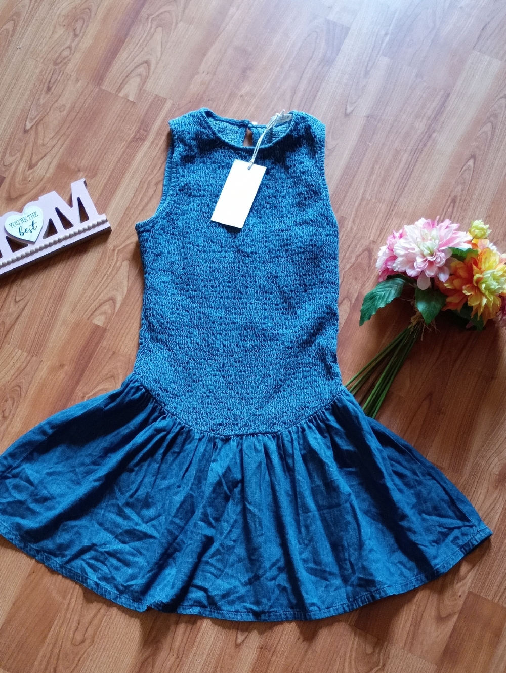 Zara Teal Sleeveless Knit & Cotton Mini Dress